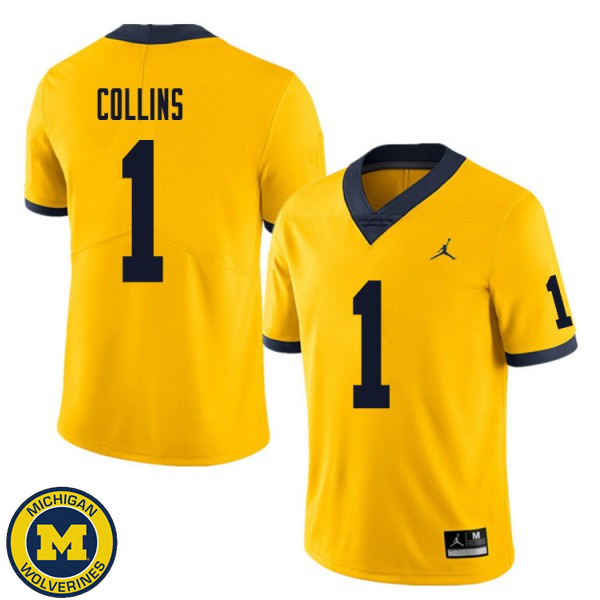 Mens Michigan Wolverines #1 Nico Collins Yellow University Football Jersey